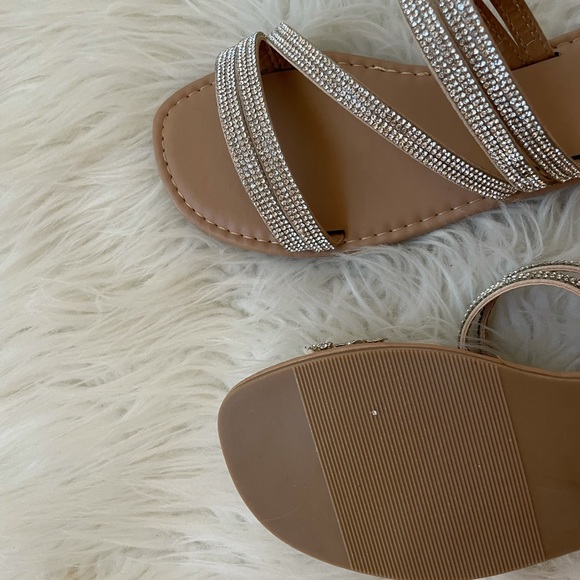 Square Toe Rhinestone Criss Cross Strap Sandals - Picture 13 of 16